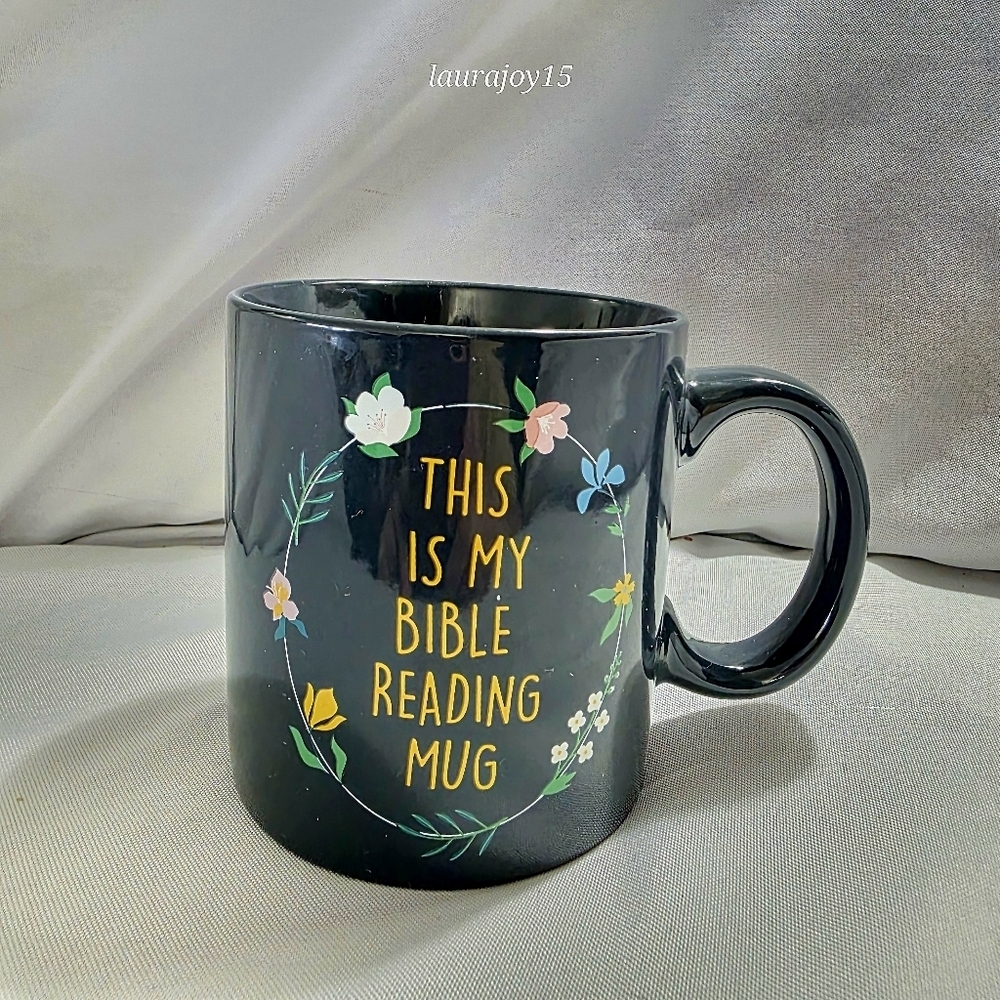 This Is My Bible Reading Mug Dark Gray Floral Glossy 15 Oz